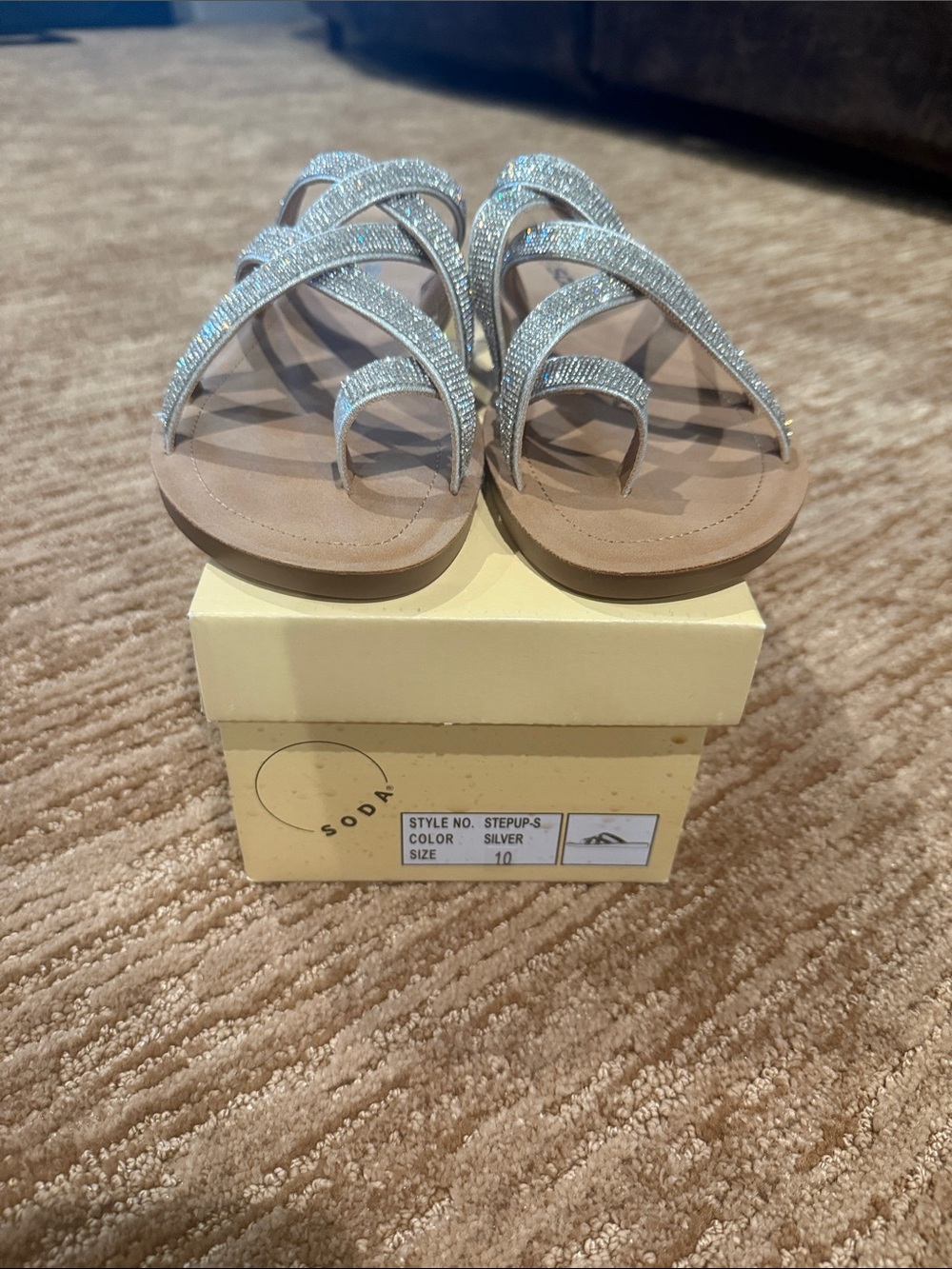 Soda Silver Glitter Multi-Strap Sandals